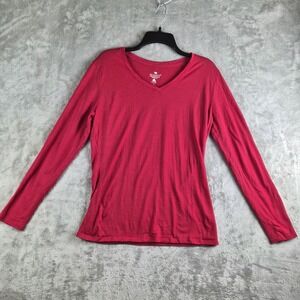 SegMents Top Large Red Merino Wool V Neck Lightweight Woolmark Layering Soft